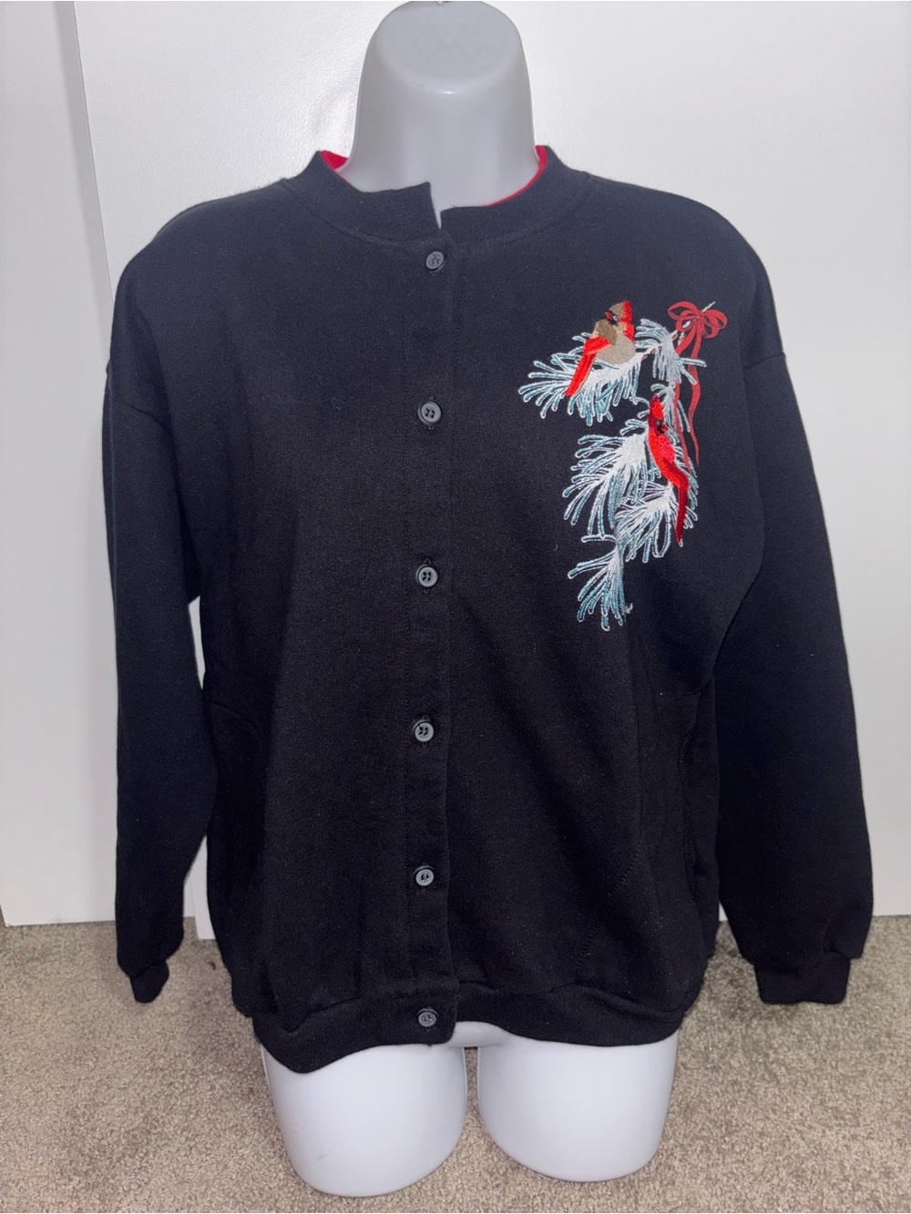Vintage Style Christmas Holiday Cardinal Black Cottagecore Cardigan
